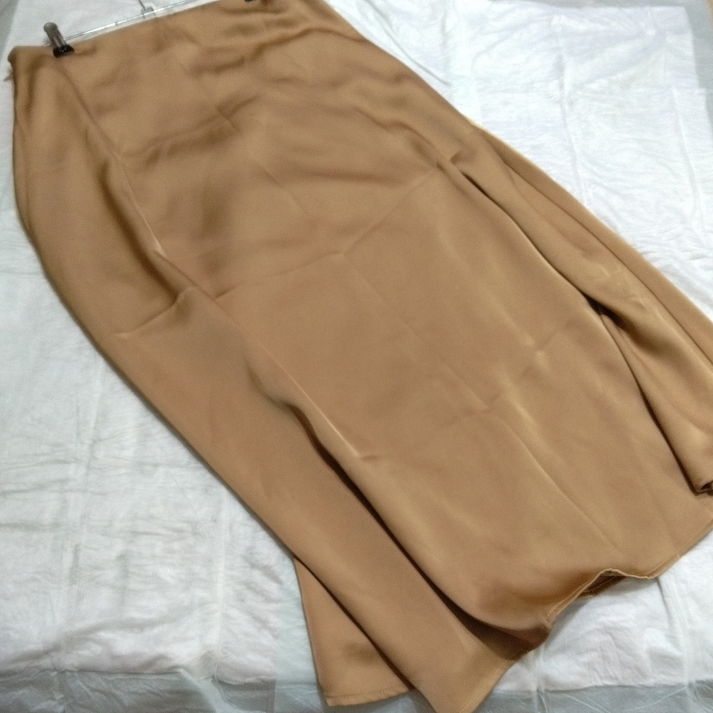 Midi  Skirt In Tan Satin Like Material